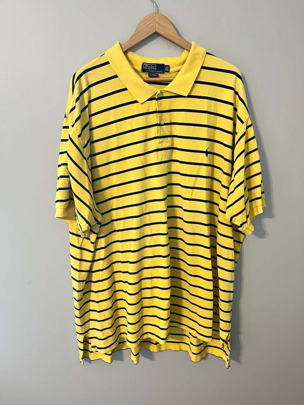 Polo Ralph Lauren, 4XB Big & Tall, Butter Yellow Striped Polo, Preppy, Old Money
